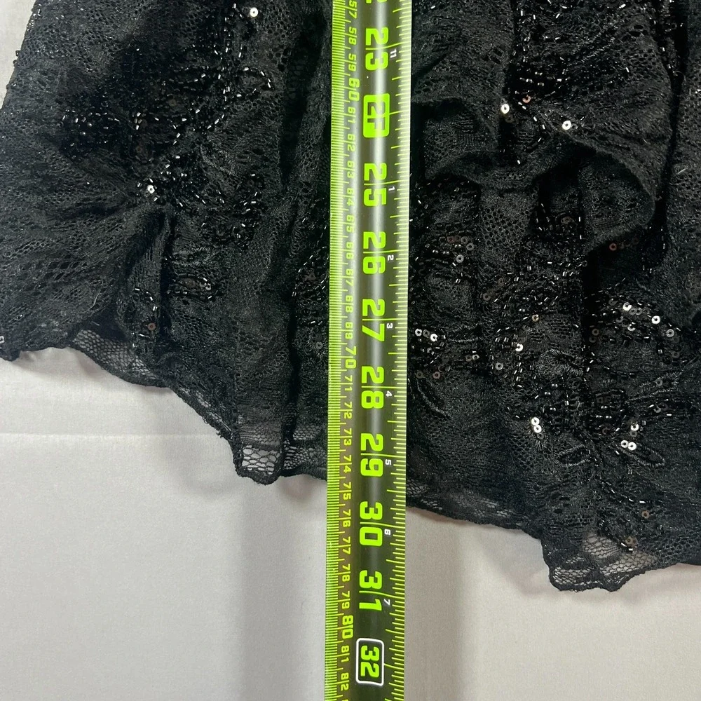 Windsor Midnight Magic Mini Dress Women Large Black Sequin Lace Spaghetti Straps